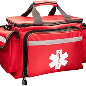 NOVAMEDIC Professional Red Empty Trauma First Aid Medical Bag, 15\"x10\"x9\", Multi Compartment First Responder Carrier for EMT, Paramedics, Emergency and Medical Supplies Kit