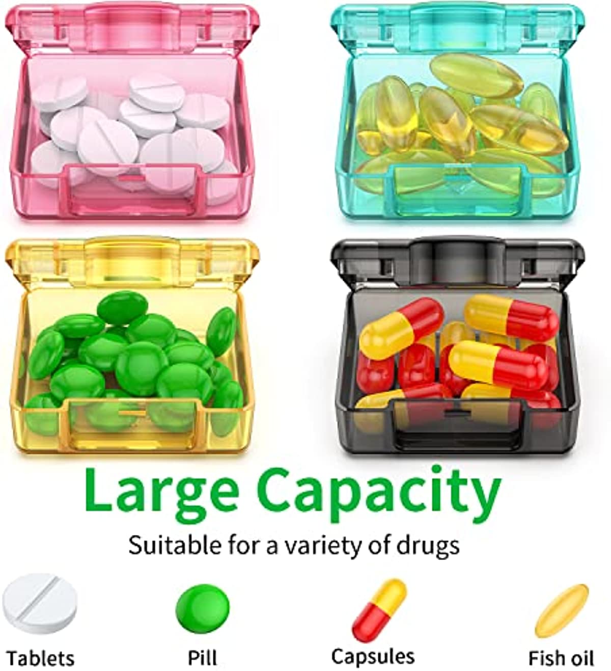 Small Pill Box 8 pcs,Cute Travel Pill Organizer Case Mini Tiny Clear Plastic Storage Containers Portable for Pocket Purse