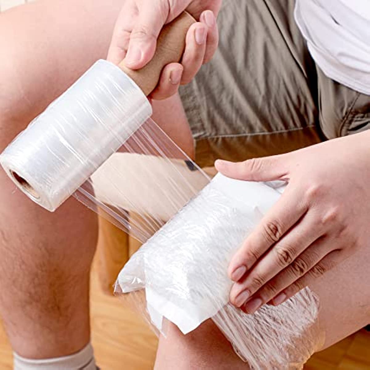 4 Rolls Wrap Plastic Film with Handle Plastic Bags for Ice Tattoo Plastic Wrap Suitable for Athletic Trainers to Hold Ice Packs in Place for Moving Supplies Stretch Wrap Shrink Wrap, 5 Inches x 500 ft