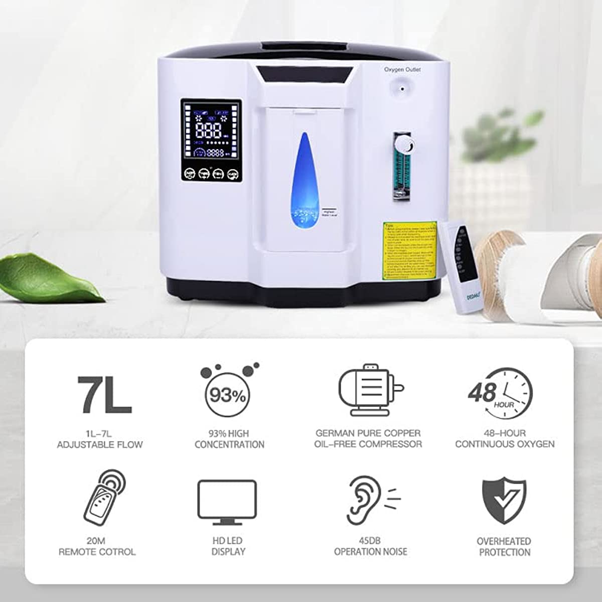 Oxygen Concentrator - Portable Oxygen Concentrator for Travel & Home Use for Breathing, Stable Oxygen Boost，Breathe Help, Can Remote Control, Help Health, 110V Household Medical Equipment