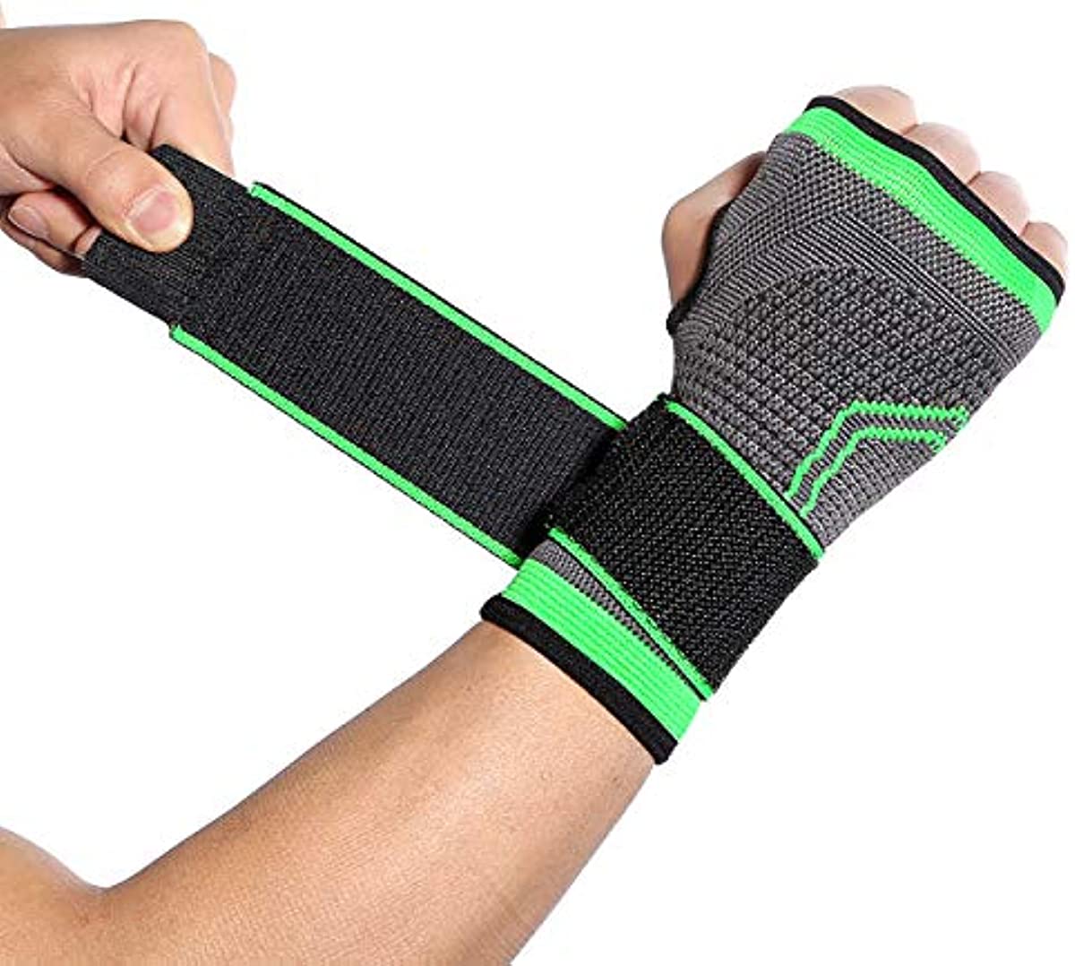 HiRui 2-Pack Wrist Brace Wrist Wrap, Wrist Strap Hand Compression Sleeves Support for Fitness Weightlifting MTB Tendonitis Sprains Recovery, Carpal Tunnel Arthritis, Pain Relief (Green, Medium)