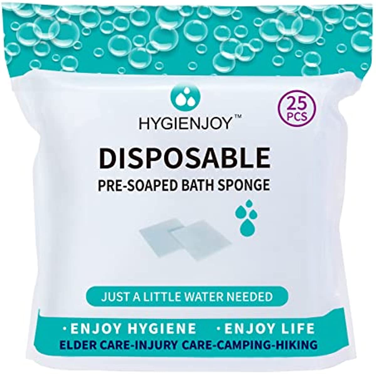 HYGIENJOY--Rinse Free Bath Sponges (25-counts) Body Wipes For Adults Bathing--Extra Thick,No Residue Shower Wipes for Adults no rinse,For the Elderly,For the Injured,For the Bedridden,Also For Campers and Hikers,Sponges Bath Wipes(1 Pack)