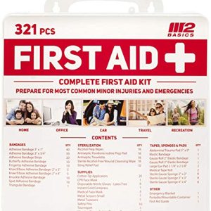 M2 BASICS 321 Piece Emergency First Aid Kit | Wall Mountable Case | Medical Supplies for Home, Office, Car, Travel
