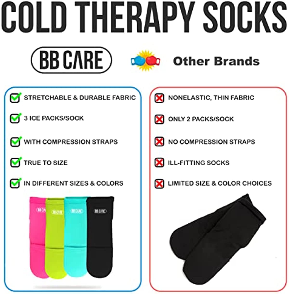 [Premium] Cold Therapy Socks, Foot Ice Pack, w/Compression Straps, Swollen Feet, Arthritis, Ice Packs for Foot Neuropathy Relief, Plantar Fasciitis, Chemotherapy Care (Black, Large, 11 inch)