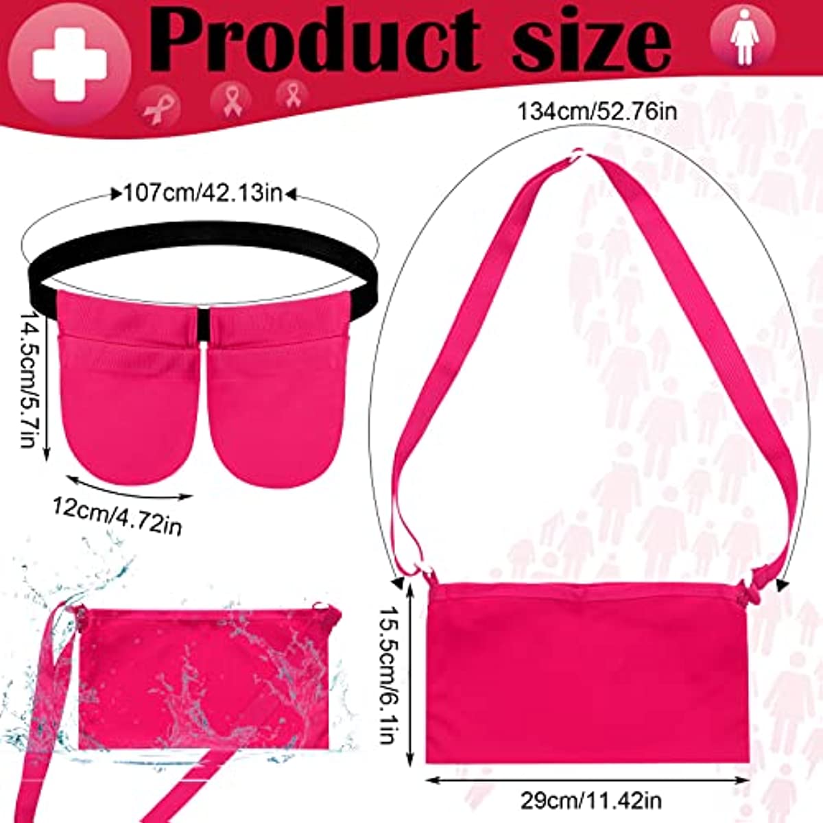 Mastectomy Drainage Pouch with Shower Bag Adjustable Mastectomy Drain Holder Waist Belt Breast Drainage Carrier for Mastectomy Breast Reduction Augmentation Recovery Support Patient Care Kit(Rose)