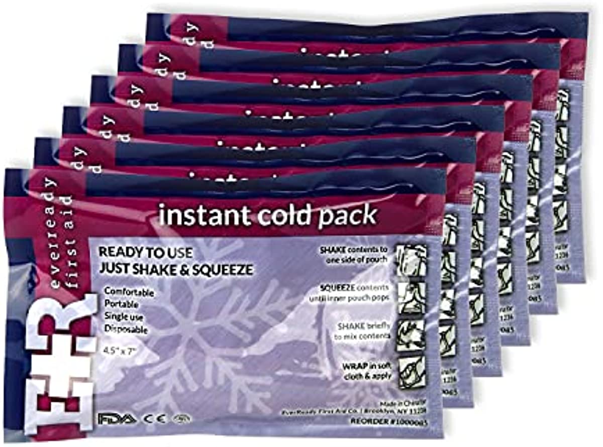 Ever Ready First Aid Disposable Cold Compress Therapy Instant Ice Pack for Injuries 4.5\" x 7\" - 6 Pack