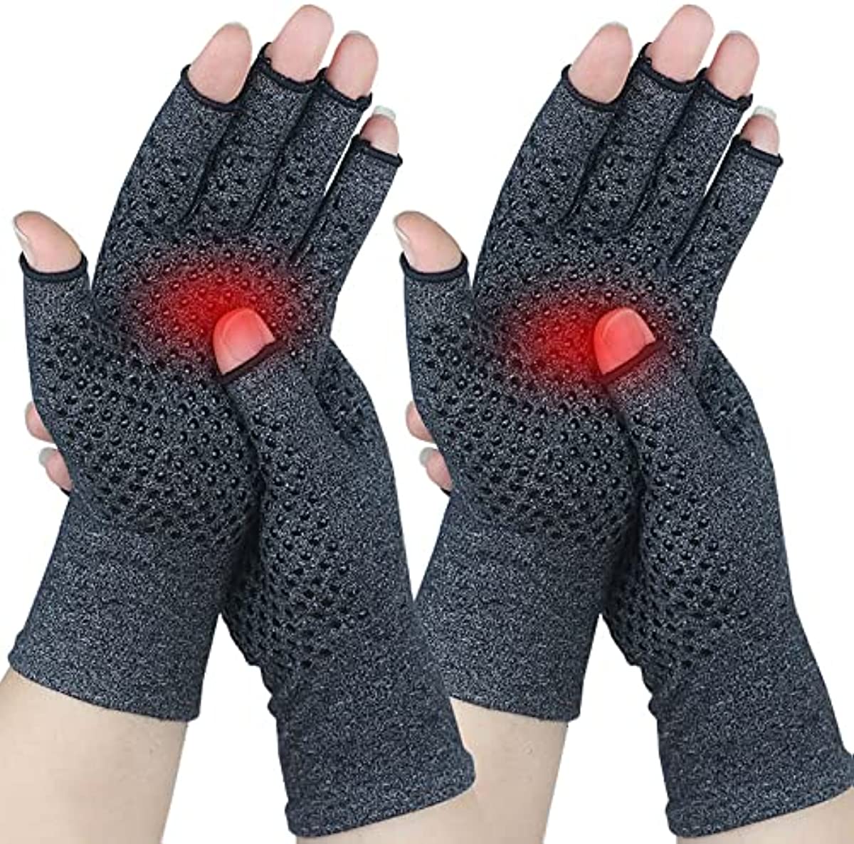 Happymart 2 Pairs Compression Gloves Arthritis Gloves, Fingerless Gloves for Women & Men,Gloves for Rheumatoid & Osteoarthritis (New Black with Anti-slip Dot, Medium-2 Pairs)