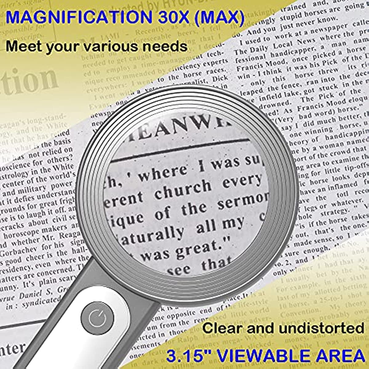 Magnifying Glasses 30X, Magnifying Glass for Reading Book with 18 LED Light Gift for Low Vision Seniors, Macular Degeneration, Kids Science (White+Gray)