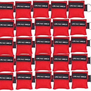 25pcs CPR Face Shield Mask Keychain Keying CPR Face Shields Pocket Mask for First Aid or CPR Training (Red-25)