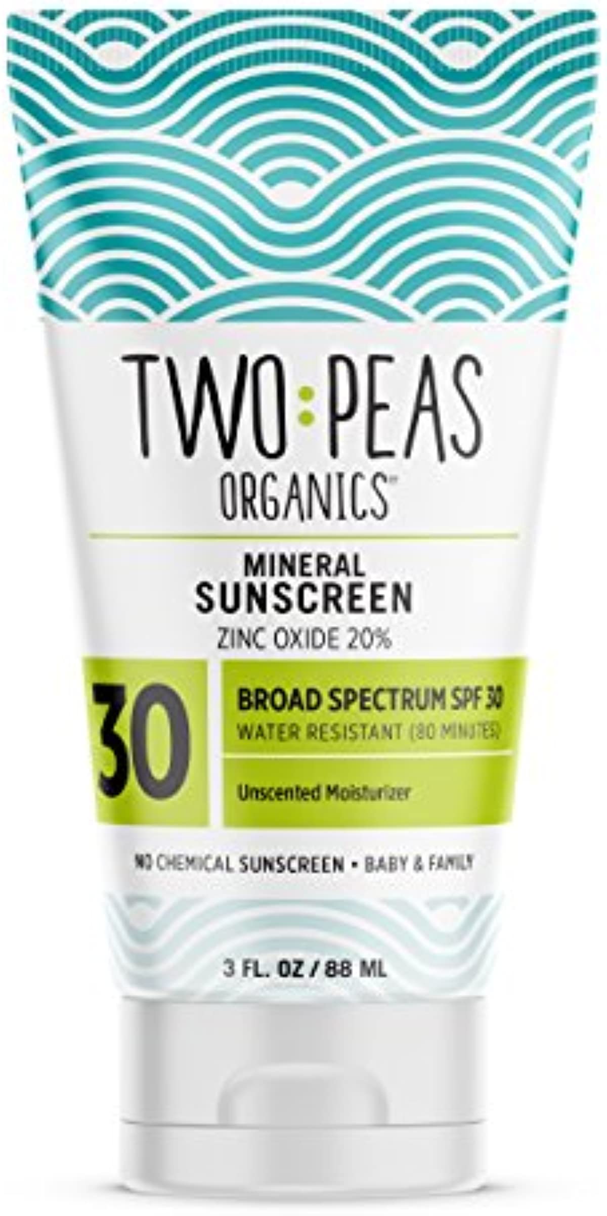 Two Peas Organics - All Natural Organic Sunscreen Lotion - Coral Reef Safe - Baby, Kid & Family Friendly - Chemical Free Mineral Based Formula - Waterproof & Unscented - SPF 30 - 3oz