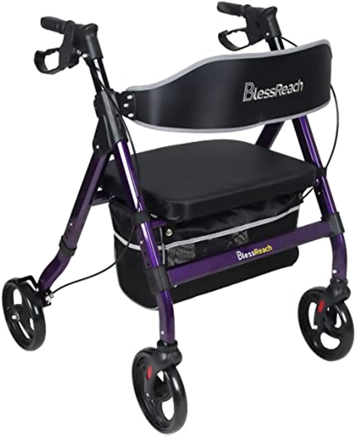 BlessReach Heavy Duty Rollator Walker - Aluminum Rolling Walker for Seniors and Adults with Large Seat, Support Up 450 lbs (Purple)