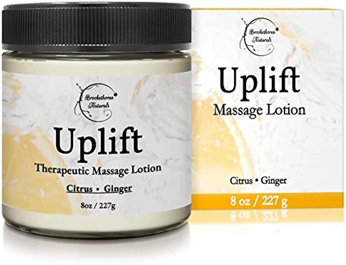 Uplift Massage Lotion Massage Cream for Massage Therapy & Home Use. Moisturizing Lotion for Effortless Glide. Shea Butter, Coconut Oil, Aloe Vera & Ginger Citrus Essential Oils - Brookethorne Naturals