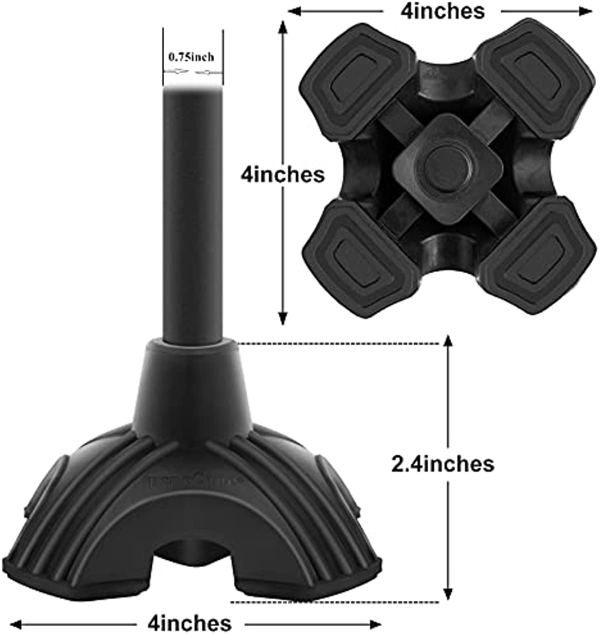 BeneCane Cane Tip - Self Standing Quad Base Replacement for Walking Cane,4 Prong Rubber Cane Foot Pad
