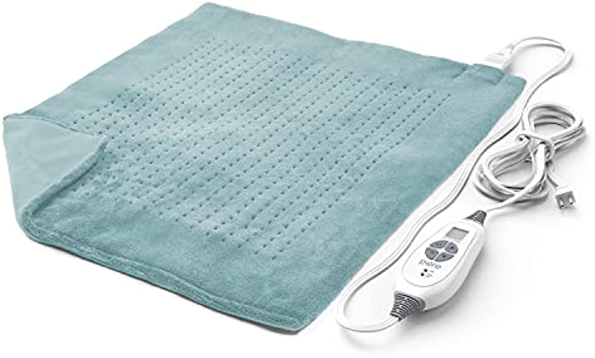 Pure Enrichment® PureRelief™ XXL (20\" x 24\") Electric Heating Pad for Back Pain and Cramps - 6 InstaHeat™ Settings, Machine Washable, Soft Microplush, 2-Hour Auto Shut-Off, & Storage Bag (Sea Glass)