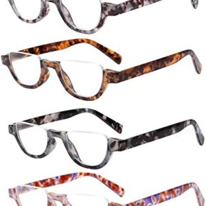 4 Pairs of Colorful Fashion Half Moon Frame Reading Glasses Spring Hinge Male and Female Readers