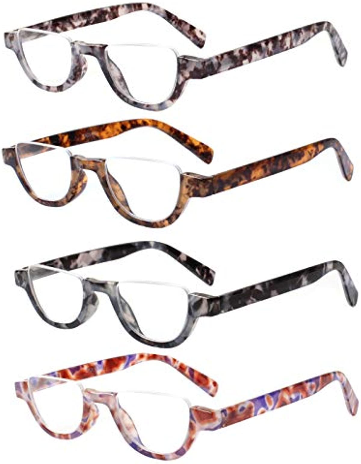 4 Pairs of Colorful Fashion Half Moon Frame Reading Glasses Spring Hinge Male and Female Readers