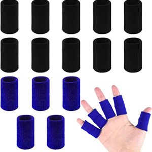 20 PCS Finger Sleeves Protectors, Sport Finger Sleeves Thumb Brace Support Finger Brace Elastic Thumb Sleeves for Relieving Pain Arthritis Trigger Finger (Black, royal blue)