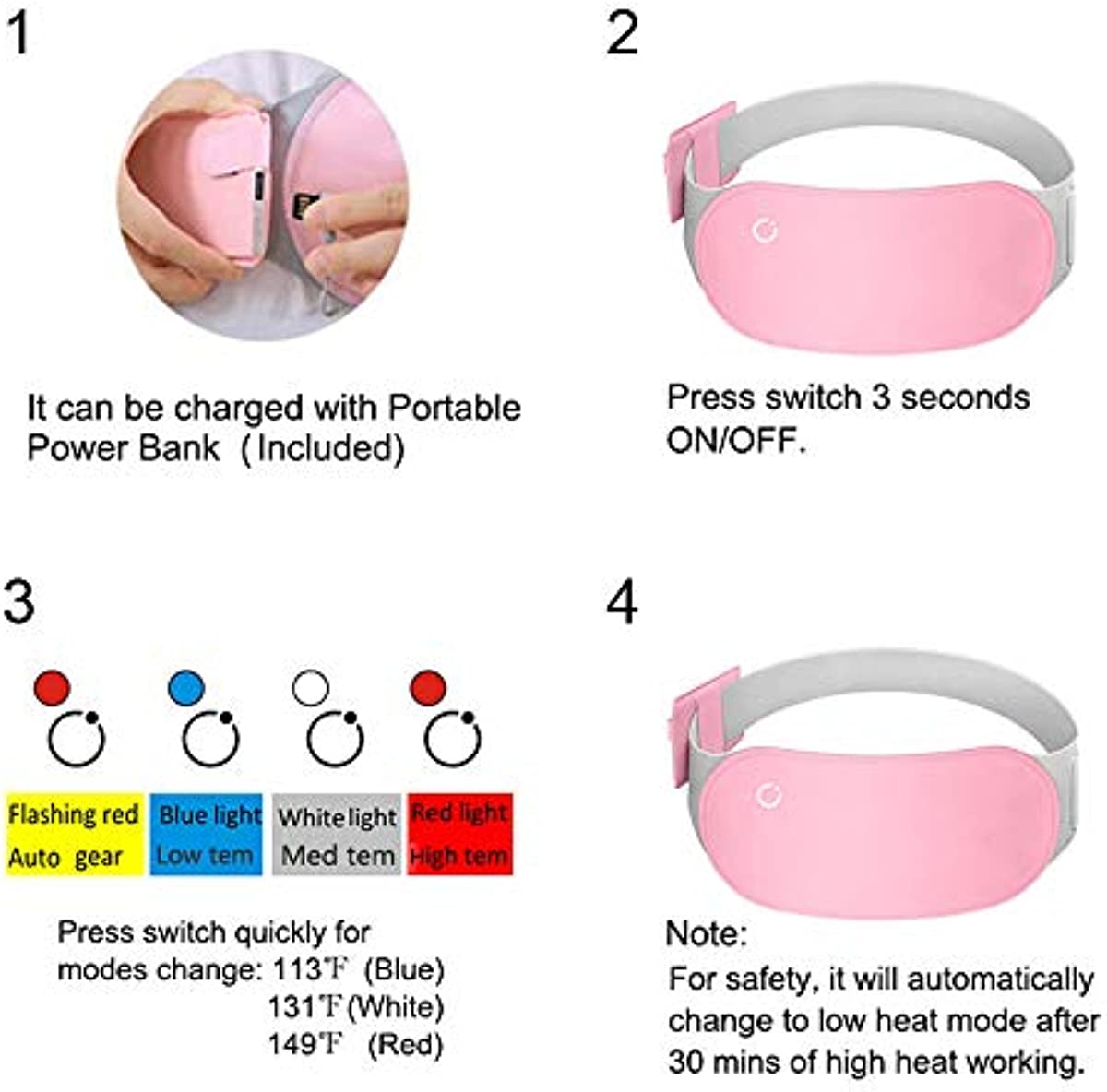 Portable Electric Heating Pad,Lower Back Pain Relief USB Warming Waist Belt,3 Temperature Settings with Auto Shut Off