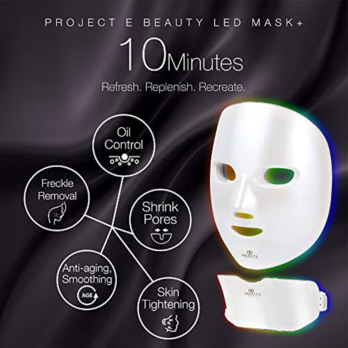 Project E Beauty LED Light Therapy Mask | Wireless Photon Skin Rejuvenation Red Blue Green Therapy 7 Color Treatment Anti Aging Acne Spot Removal Wrinkles Brightening Face Skincare Mask (Face & Neck)