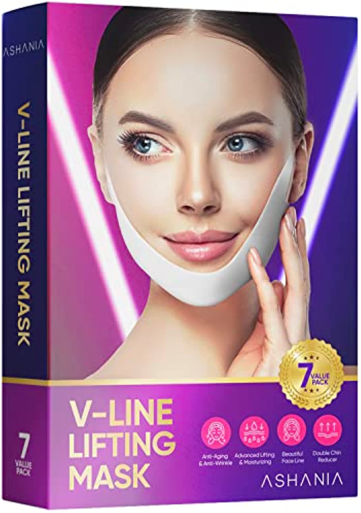 Ashania Double Chin Reducer V Line Lifting Face Mask Double Chin Eliminator Slimming Face Lift Strap Double Chin Skin Care 7 Piece