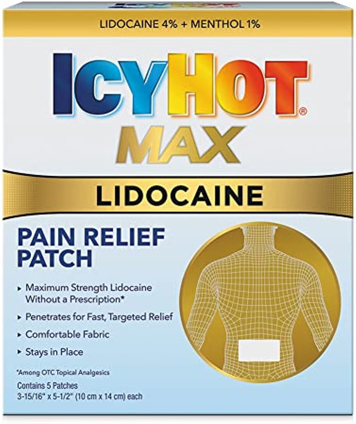 Icy Hot Max Strength Lidocaine Pain Relief Patch (5 Count) Penetrates for Fast, Targeted Relief