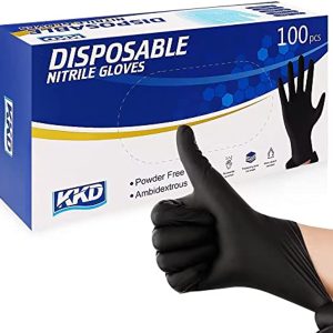 KKD Disposable Nitrile Gloves Black, Latex Free & Powder Free For Cooking , Cleaning ,Work