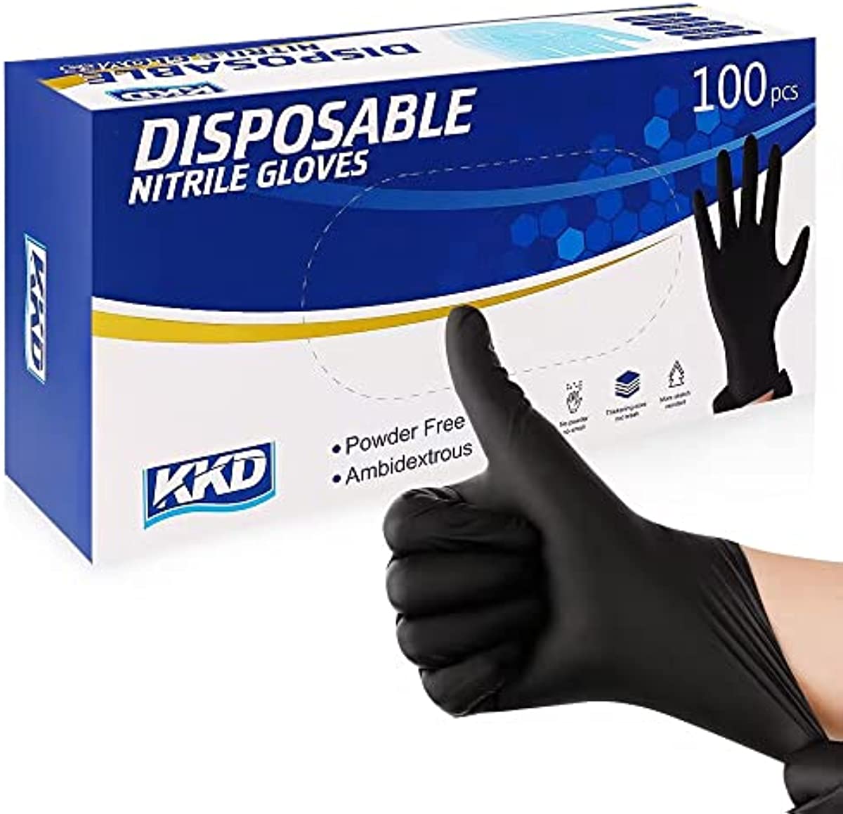 KKD Disposable Nitrile Gloves Black, Latex Free & Powder Free For Cooking , Cleaning ,Work