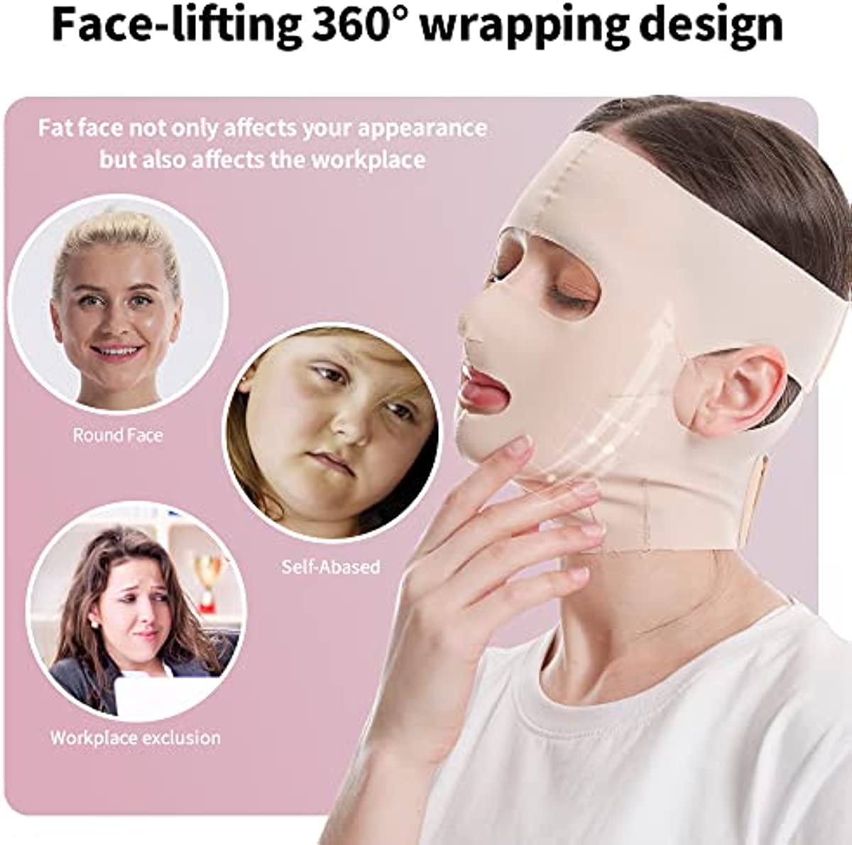 Full Face Lift Sleeping Belt, Thin Facial Massage Shaper, Double Cheek Chin Slimming Strap Face Mask Slimming Bandage for Women, Reusable and Breathable