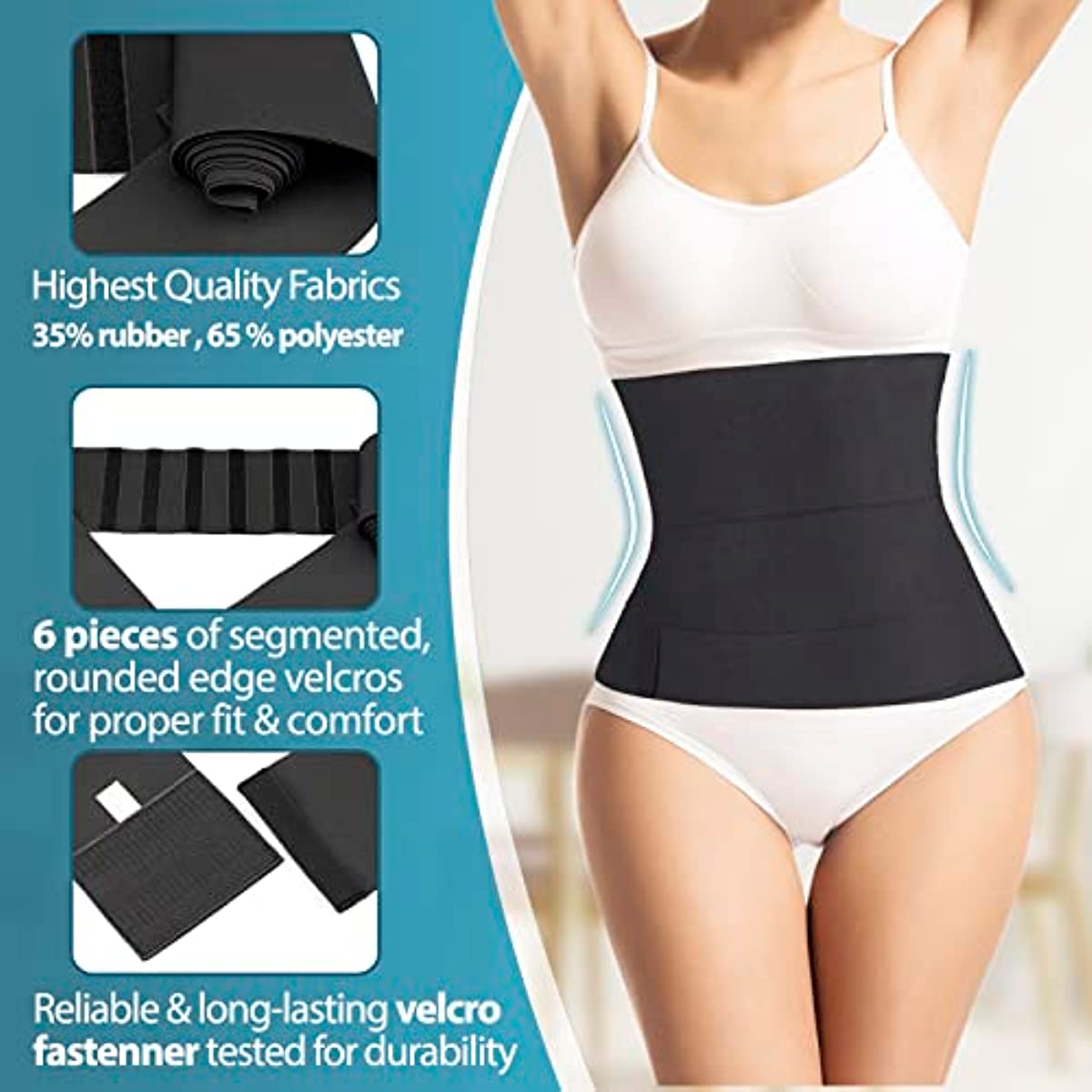HADAN Invisible Waist Trainer For Women Under Clothes | Stomach Wraps For Belly Fat, Wrap Waist Trainer For Postpartum Women, With 6 Strong Adhesive Points, Plus Size - 157x4,9x0,06 Inch Black