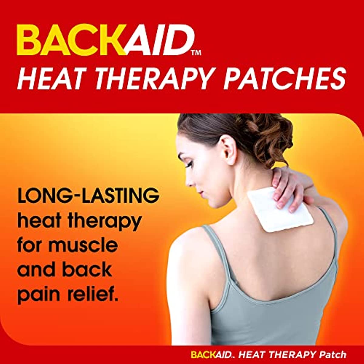 Backaid Heat Therapy Patch, Portable Heating Pad, Medium for Back, Shoulders, and Neck Pain Relief, 8 Count, White