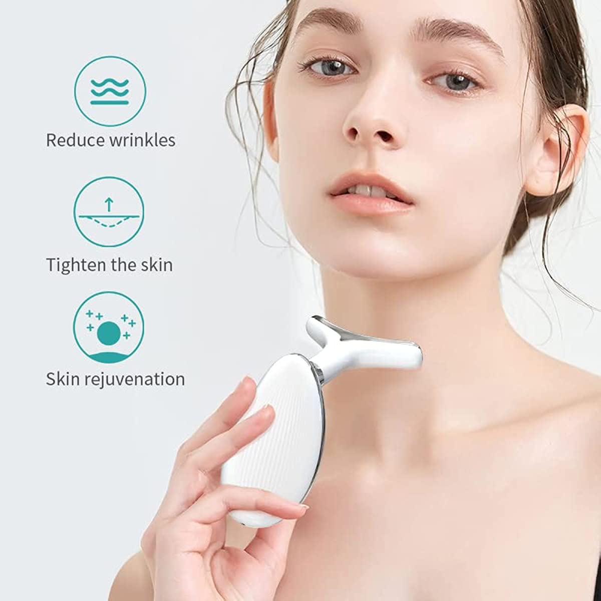 AIHAOYU Neck Face Massager,Firming Wrinkle Removal Tool, Double Chin Reducer Vibration Massager with 3 Color Modes for Skin Tightening Face Sculpting