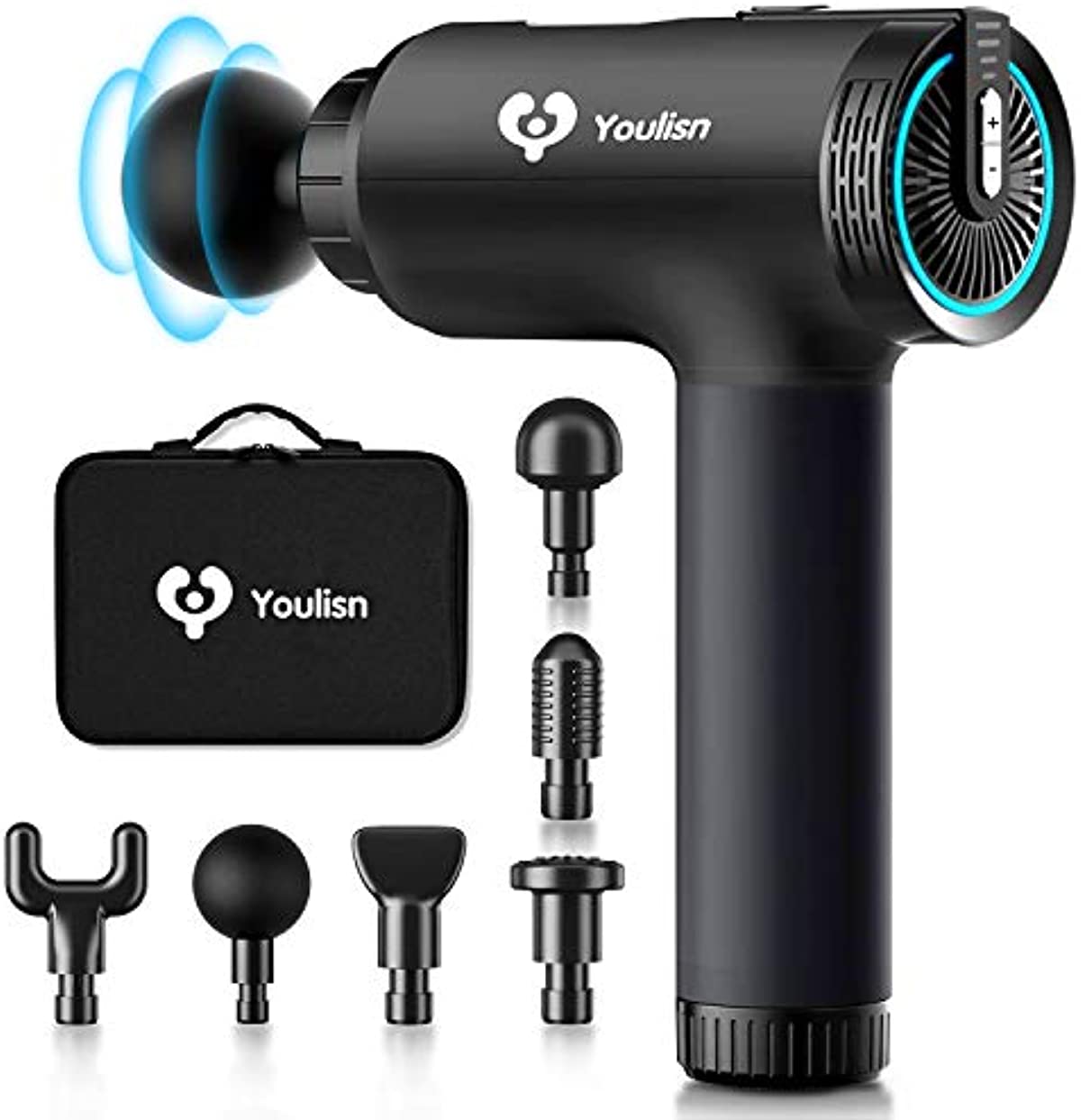 Youlisn Massage Gun Deep Tissue, Handheld Muscle Massager Gun for Athletes, 13 Hours Percussion Time, 12 Speeds 6 Heads Professional Body Massage Gun Relieve Pain Relief and Stiffness