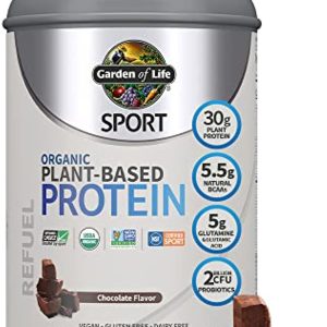 Garden of Life Organic Vegan Sport Protein Powder, Chocolate, Probiotics, BCAAs, 30g Plant Protein for Premium Post Workout Recovery, NSF Certified, Keto, Gluten Free, Made Without Dairy, 19 Servings