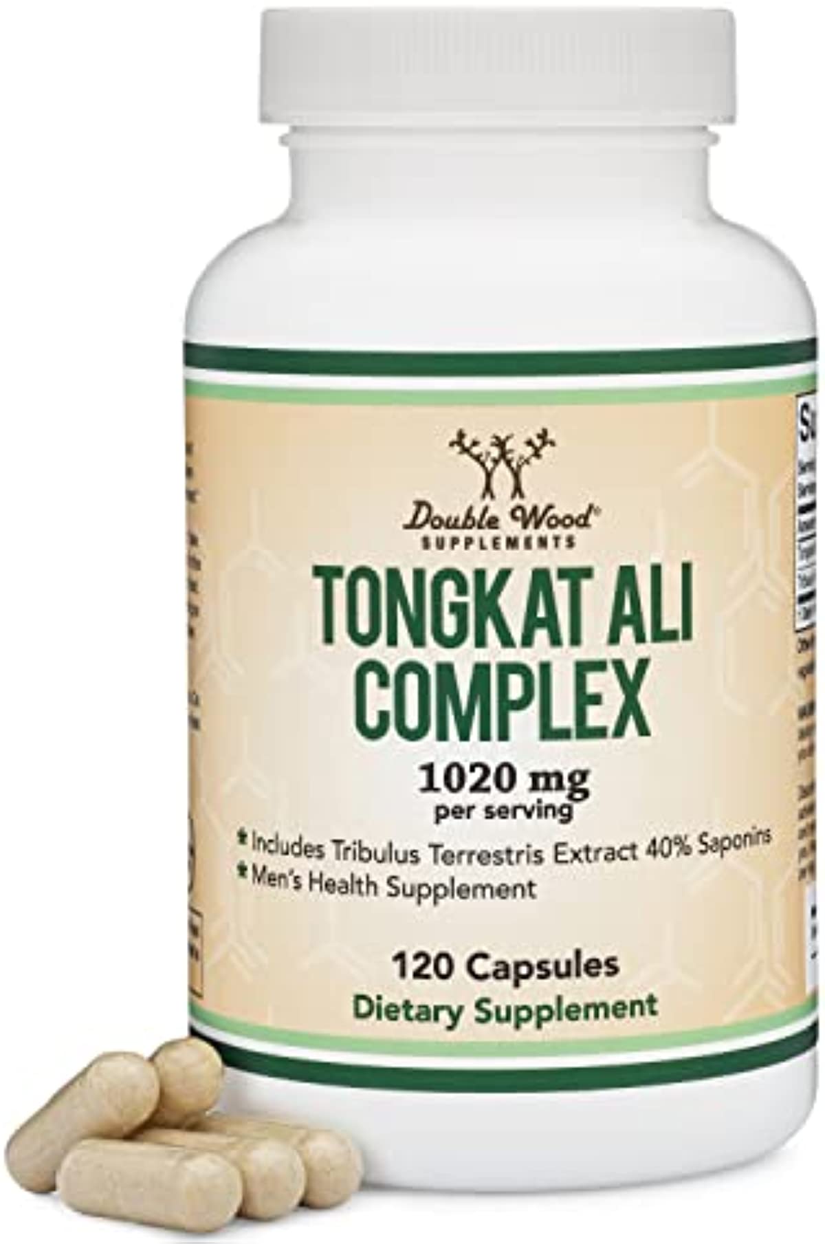 Tongkat Ali Extract 200 to 1 for Men (Longjack) Eurycoma Longifolia, 1020mg per Serving, 120 Capsules - Men\'s Health Support with 20mg Tribulus Terrestris (Third Party Tested) by Double Wood