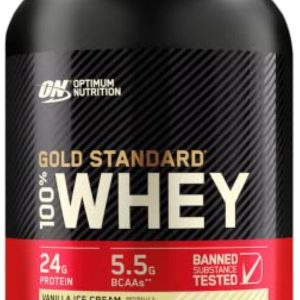 Optimum Nutrition Gold Standard 100{58e4370623e2846cfdba0705e32504bacee2eb066fabc8d9bfc19865a40284f7} Whey Protein Powder, Vanilla Ice Cream, 2 Pound (Packaging May Vary)