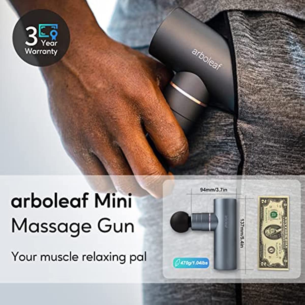 arboleaf Mini Muscle Massager, Deep Tissues Massage Gun with Case, Portable Handheld Massager Suitable, Super Quiet Mini Massage Gun, Athletes, Sports for Travel, Home, Office Gifts, Lightweight