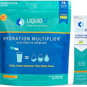 Liquid I.V. Hydration Multiplier - Golden Cherry - Hydration Powder Packets | Electrolyte Drink Mix | Easy Open Single-Serving Stick | Non-GMO | 16 Sticks