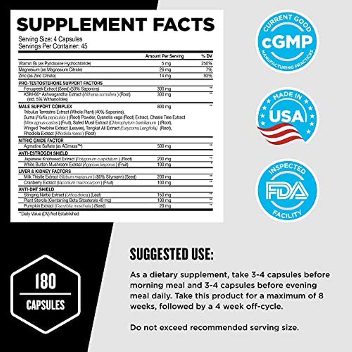 Beast Sports Nutrition Super Test - 180 Capsules - Maximize Strength, Faster Recovery & Increase Performance - 45 Servings