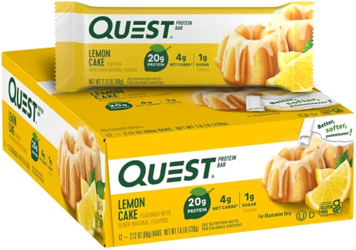 Quest Nutrition Lemon Cake Protein Bars, High Protein, Low Carb, Gluten Free, Keto Friendly, 12 Count