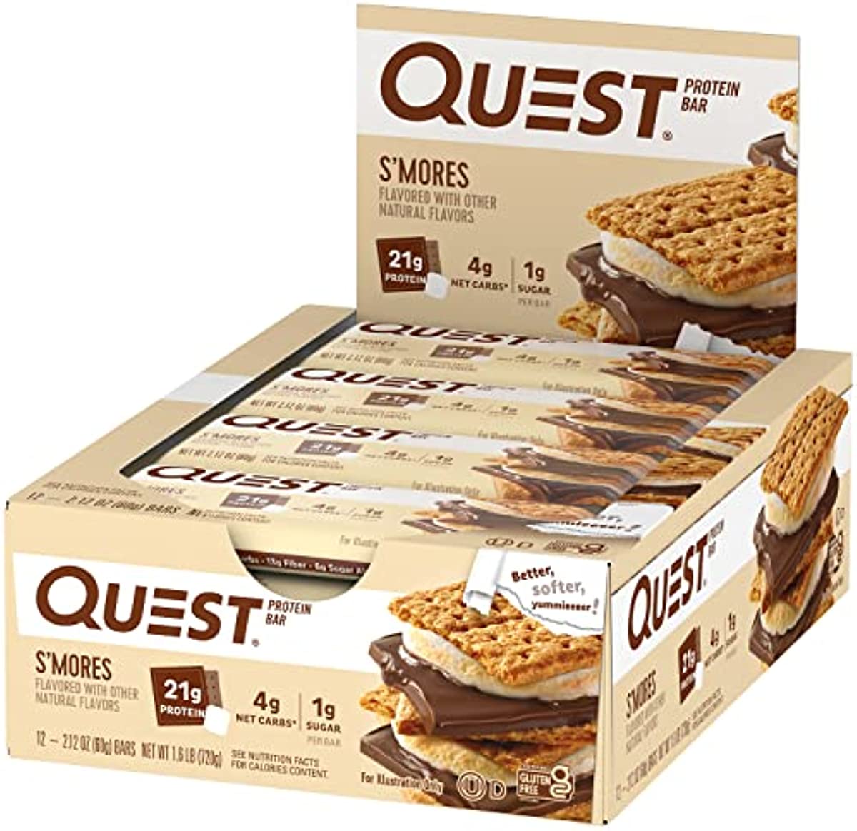 Quest Nutrition S\'mores Protein Bar, High Protein, Low Carb, Gluten Free, Keto Friendly, 12 Count