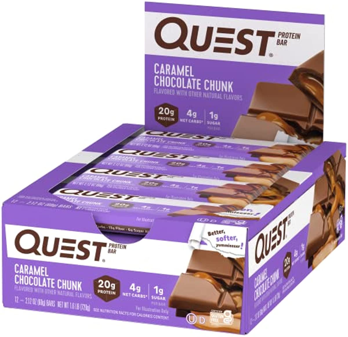Quest Nutrition Caramel Chocolate Chunk Protein Bars, High Protein, Low Carb, Gluten Free, Keto Friendly, 12 Count