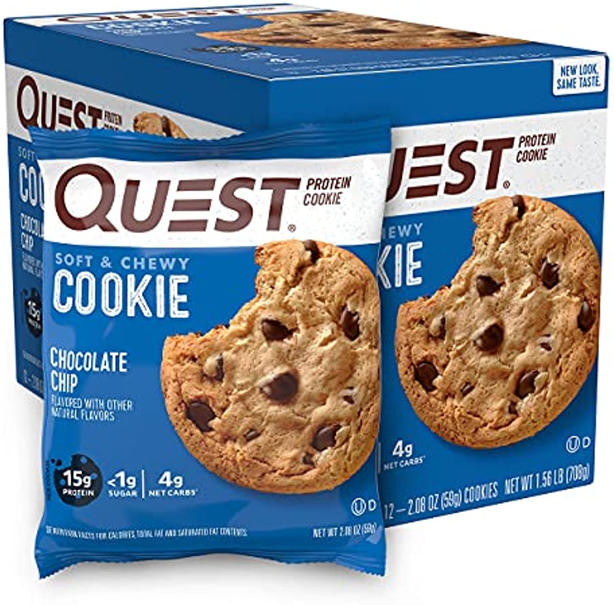 Quest Nutrition Chocolate Chip Protein Cookie, Keto Friendly, High Protein, Low Carb, Soy Free, 12 Count \"Packaging may vary\"