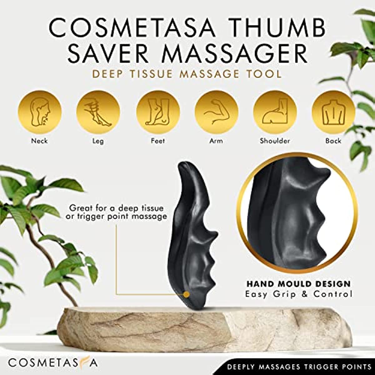Cosmetasa Sore Muscle Massage Oil with Deep Tissue Massager - Thumb Saver and Oil Soothes Muscle and Joint Pain with Arnica Extract, Peppermint, Chamomile, and Lavender Oil 8.8 Fl Oz