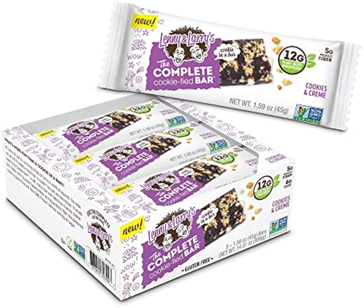 Lenny & Larry\'s The Complete Cookie-fied Bar, Cookies & Creme, 45g - Plant-Based Protein Bar, Vegan and Non-GMO (Pack of 9)