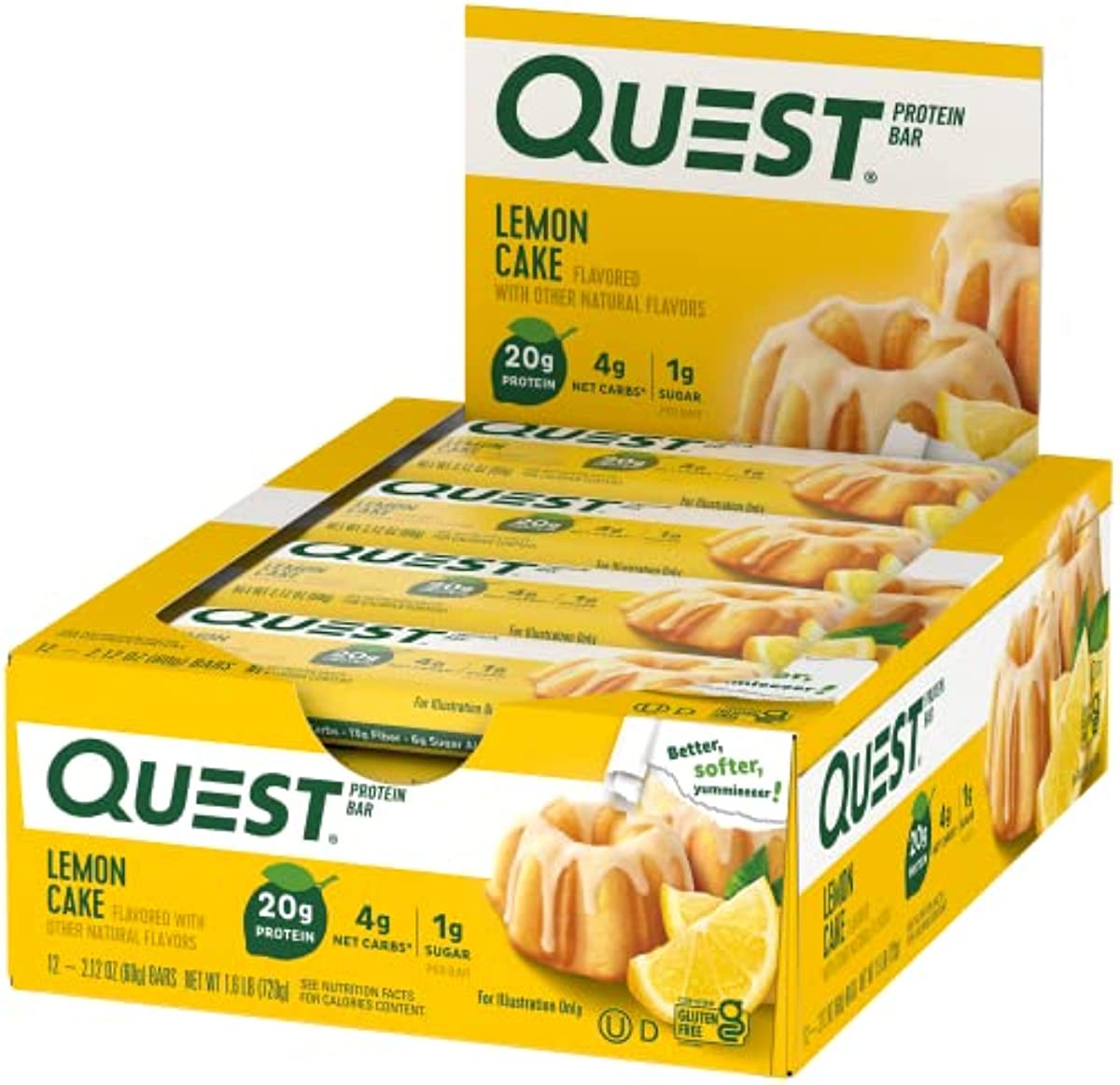 Quest Nutrition Lemon Cake Protein Bars, High Protein, Low Carb, Gluten Free, Keto Friendly, 12 Count