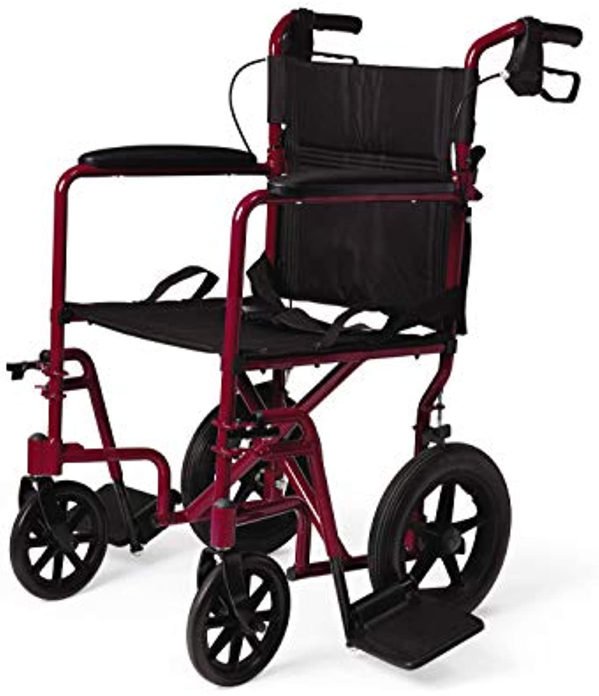 Medline Lightweight Transport Wheelchair with Handbrakes, Folding Transport Chair for Adults has 12 inch Wheels, Red