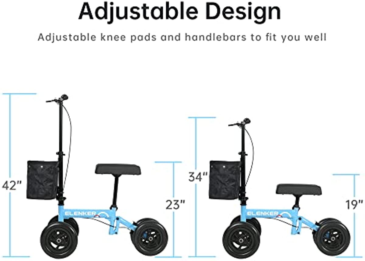 ELENKER Knee Scooter All Terrain Steerable Knee Walker Suitable for Outdoor Indoor Crutches Alternative Blue