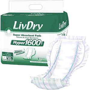 LivDry Incontinence Pad Insert for Men and Women | Extra Absorbency with Odor Control (Hyper 1600 (30 Count))