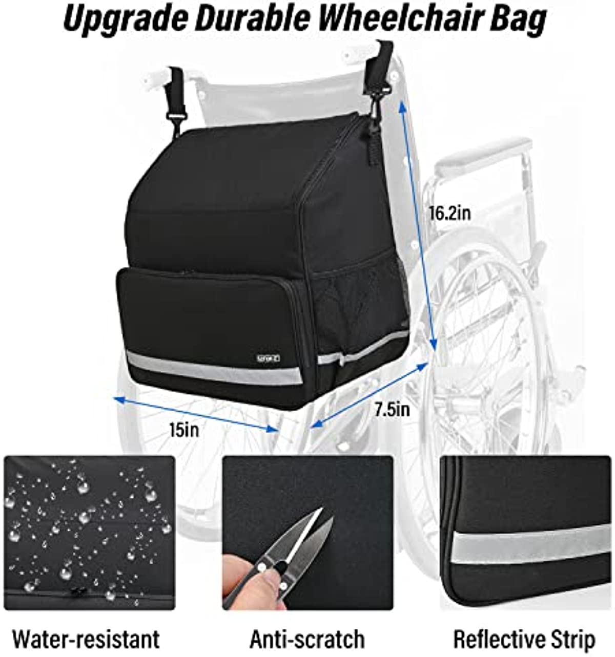 Wheelchair Bags to Hang on Back,11 Pockets Wheelchair Backpack Bag,Wheelchair Accessories Pouch for Adults,Accessories Storage Bag for Wheelchair with Thermal Insulation Pocket