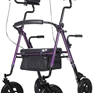 ELENKER All-Terrain Upright Rollator Walker, Stand Up Rolling Walker with 10’’Big PU Wheels and Adjustable Padded Armrests for Seniors from 4’8”to 6\'4”, Purple